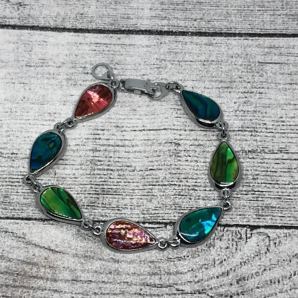 Colorful abalone inlay chain links bracelet boho.